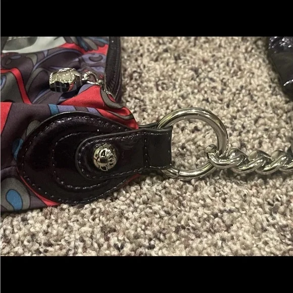 Kathy Van Zeeland Y2K Hobo Boho Red Black Purple Floral Fabric Gem Accents Bag - Picture 7 of 10